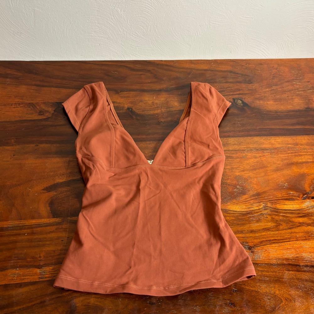 Rust Brown V-Neck Women's Blouse